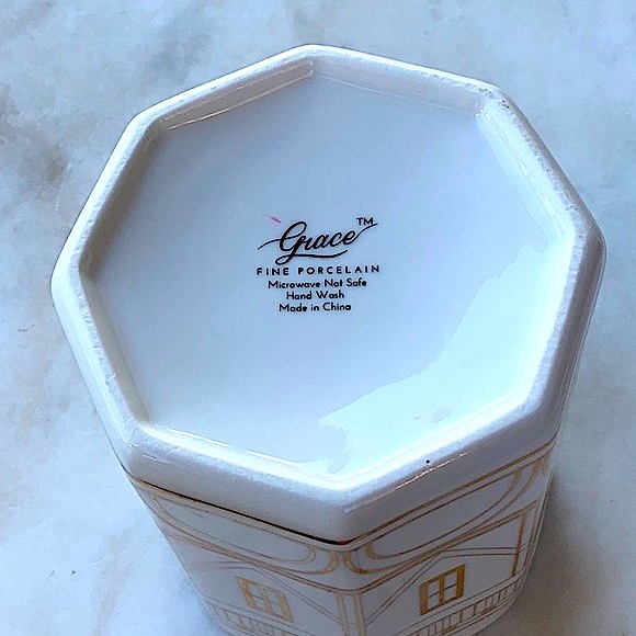 GRACE FINE PORCELAIN CANISTER GOLD ON CREAM 2 PC RARE - Picture 6 of 7